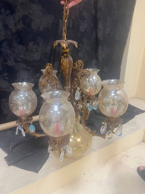 Large 5-Light Bronze Chandelier with Crystal Elements