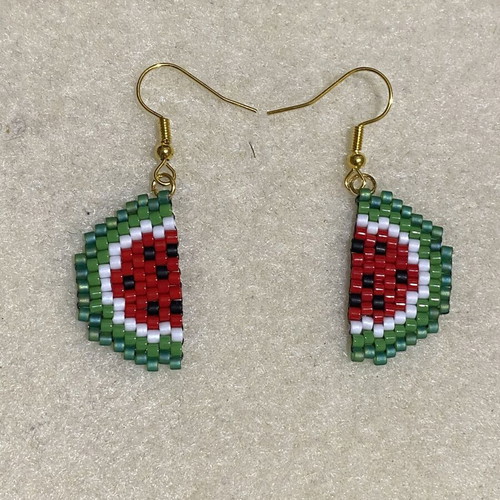 Watermelon Earrings handmade with Miyuki Delica 10/0 beads, new