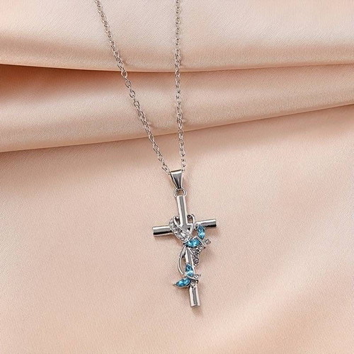 Women's necklace with cross and butterflies new