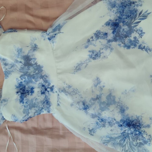 Romantic cocktail mini dress used, white and blue, size XS