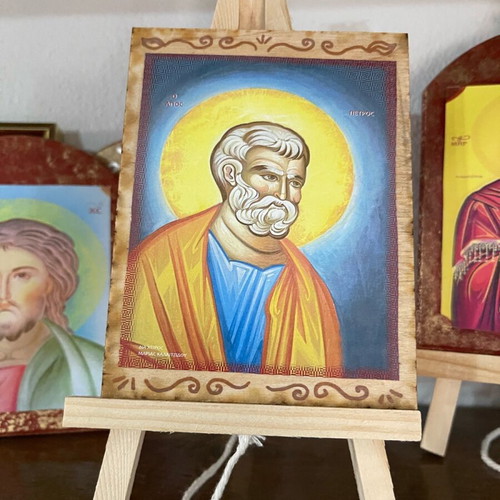 Saint Peter image on wood with easel, new