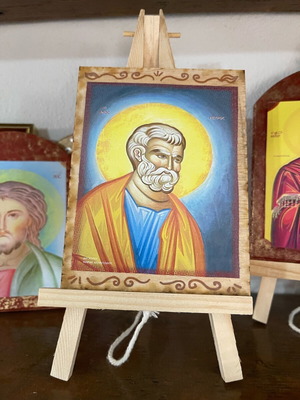Saint Peter image on wood with easel, new