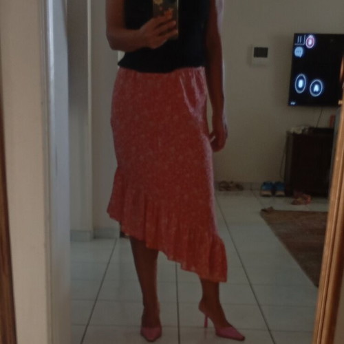 Six Ames asymmetric skirt, new, size S/M, coral white
