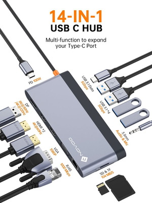 NOVOO USB C докинг 14-в-1 хъб нов с 4K DisplayPort и HDMI