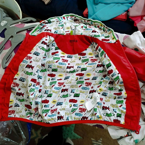 Spring jacket for baby, red with comic lining