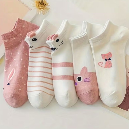Set of 5 pairs of pink white socks new