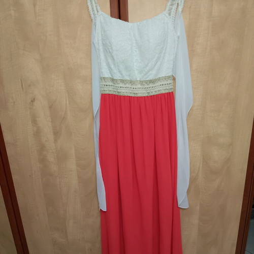 Long backless dress o2 like new, white and pink, one size