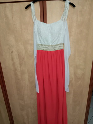 Long backless dress o2 like new, white and pink, one size