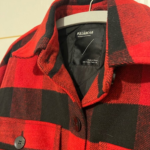 Pull & Bear coat new oversize plaid black red