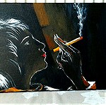  Πίνακας ζωγραφικής, λάδι σε μουσαμά, με θέμα. " Η γυναίκα που καπνίζει" Διαστάσεις: 40x30 εκατοστά.