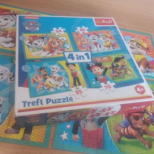 Paw Patrol puzzle set of 4 used with 35 to 70 pieces each