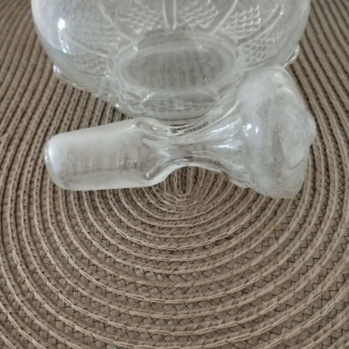 Carafe antique glass with decorative designs and original stopper, used