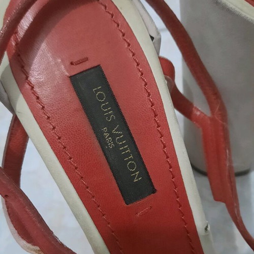 Louis Vuitton women's sandals used with thick 12 cm heel red pink
