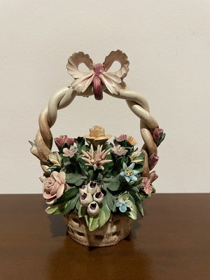 Vintage Mollica Capodimonte καλάθι λουλουδιών κεραμικό και πορσελάνη, καινούριο