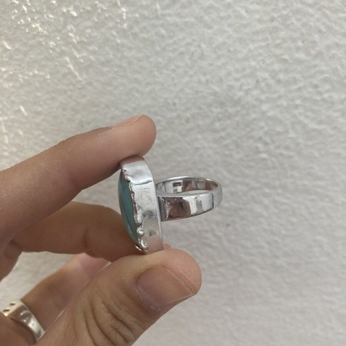 Silver handmade ring with natural mint aqua chalcedony (925)