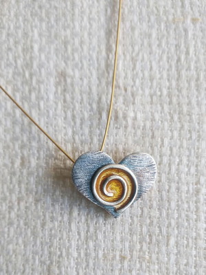 Enamel heart necklace with spiral new, blue and yellow