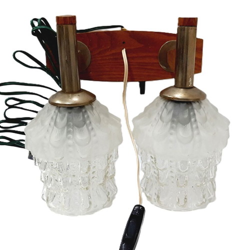 Double wall lamp Kolarov 1960s like new, wood and crystal