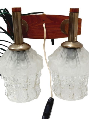 Double wall lamp Kolarov 1960s like new, wood and crystal