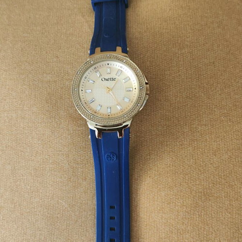 Oxette women's watch like new with blue rubber strap and crystals
