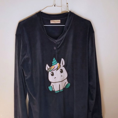 Long-sleeve pajama shirt with unicorn, used, size XXL, dark blue