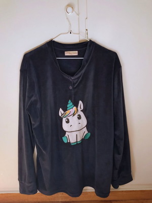 Long-sleeve pajama shirt with unicorn, used, size XXL, dark blue