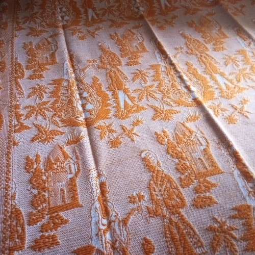 Wool woven blanket new with ecru and orange patterns