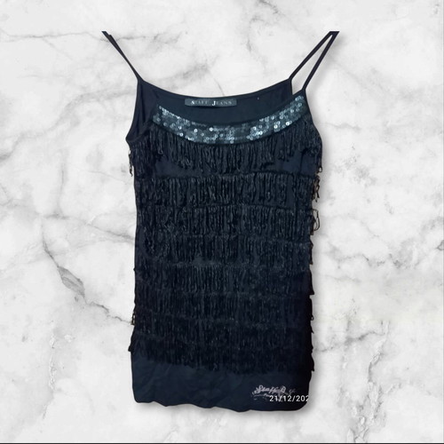 Staff Jeans top black like new with fringes elastic