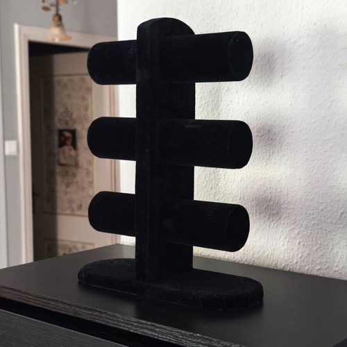 Black velvet jewelry display stand for bracelets and watches, 3 tiers