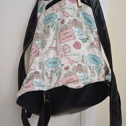 Back bag used with Paris theme, colorful fabric