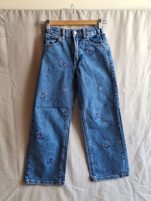 Zara Kids Disney Stitch wide leg embroidered denim jeans, size 9