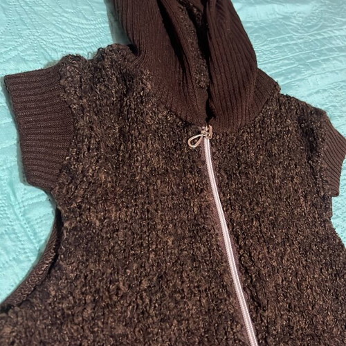 Brown knit bouclé hooded vest Y2K