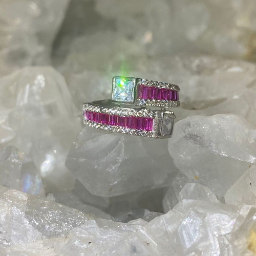 Silver Ring with Natural Ruby and Topaz new