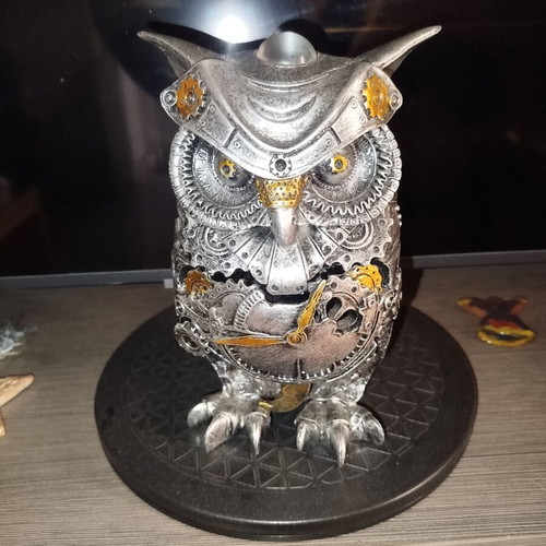 Διακοσμητικό κουκουβάγιας στυλ steampunk ασημί γλυπτό μεταχειρισμένο σαν καινούργιο