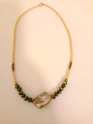 Necklace 803 handmade, new, beige and green