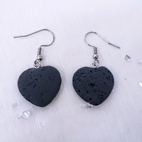 Heart earrings made of black lava new with stainless steel hooks