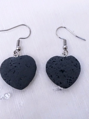 Heart earrings made of black lava new with stainless steel hooks