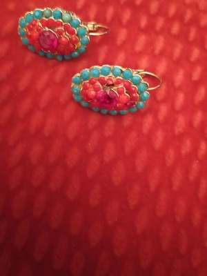 Earrings like new with coral, turquoise and zircon stones, silver and steel