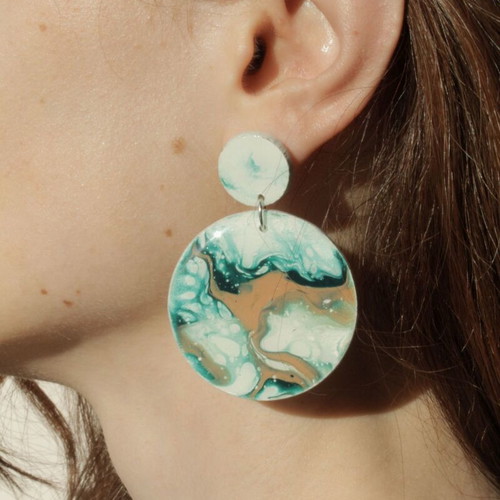 Acrylic earrings new, handmade with wooden base