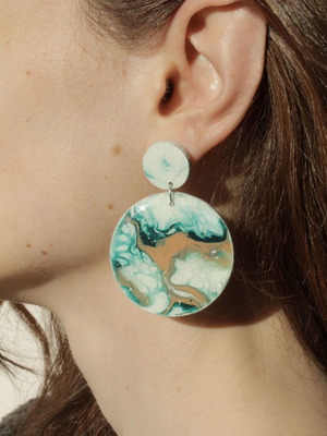 Acrylic earrings new, handmade with wooden base
