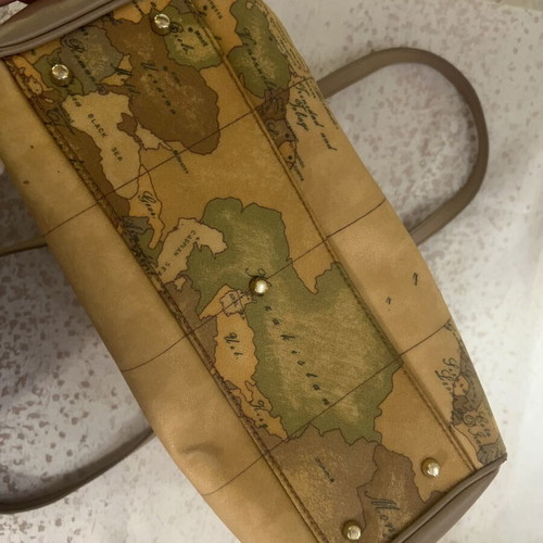Alviero Martini 1a Classe Large Geo Map Shoulder Tote Bag like new, beige and brown