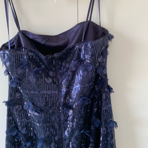 Eliza J maxi evening dress with sequins and 3D petals, like new, navy blue