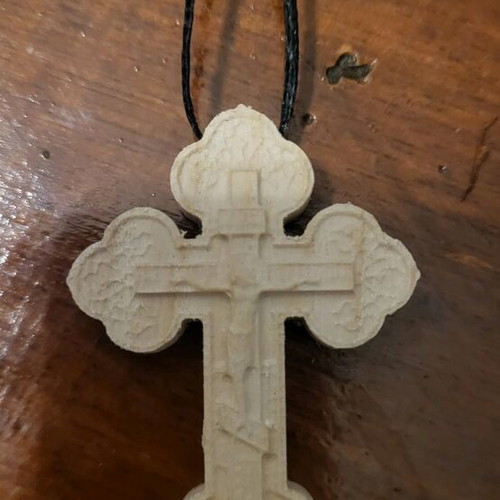 Carved wooden cross from Athos cell with cord