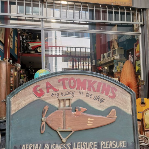 Wooden vintage promotional sign G.A. Tomkins used, Americana style