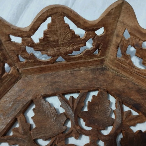 Handmade Indian rosewood carved tray with painting