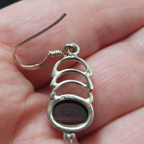 Silver Small Dangle Earrings with Garnet New