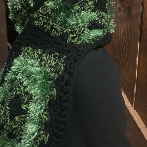 Handmade knitted scarf new with granny squares in black and green