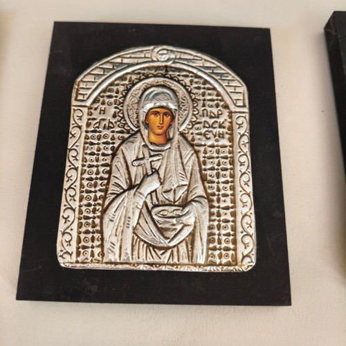 Christian icons used, set of 6 Greek small to medium size (1970-1990)