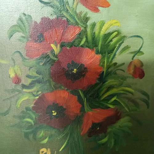 Painting used on wood with flower theme 53x42 cm