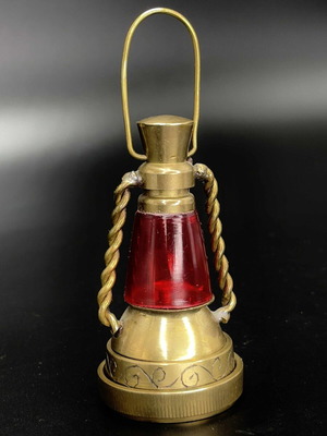 Decorative handmade Arabic lantern miniature used, bronze and glass