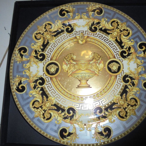 Versace Prestige Gala gold-plated serving platter used 33cm in box